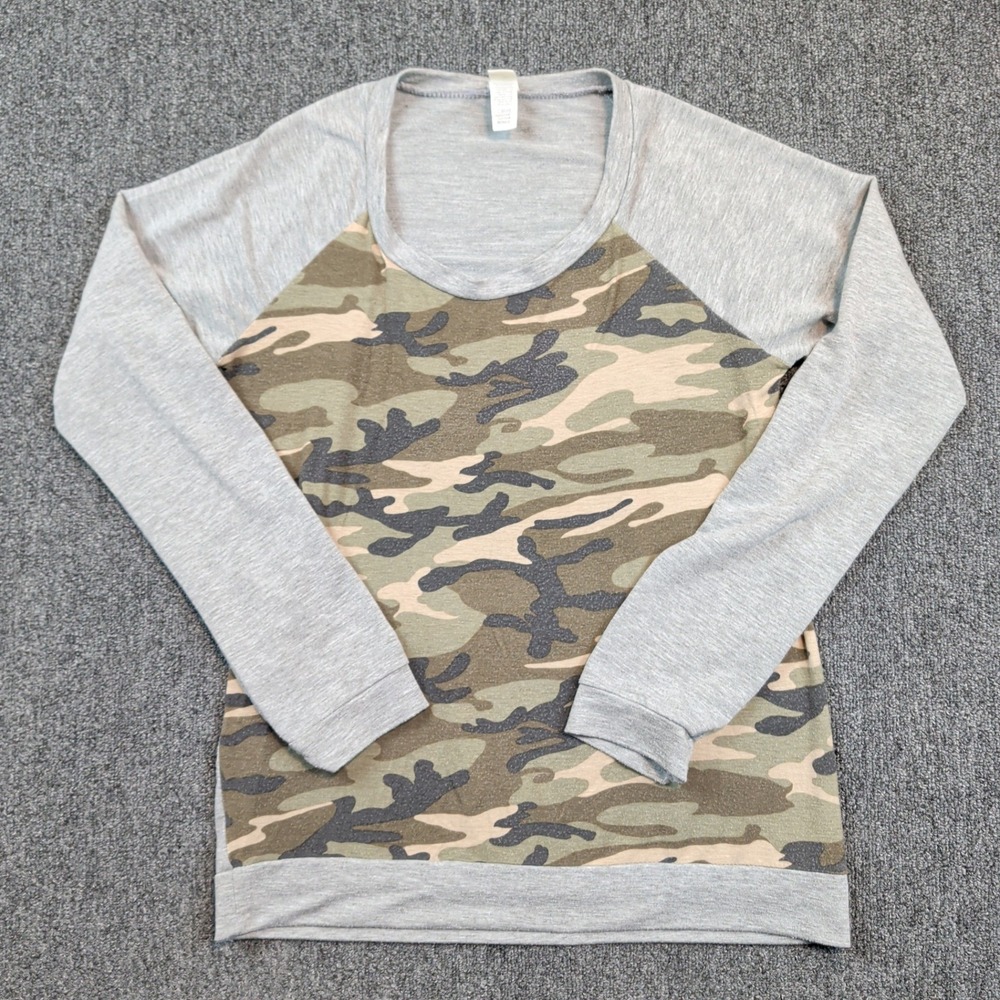 Fifth Ray Vintage Aesthetic Camo Raglan Sweatshirt Medium Gray Green Streetwear
